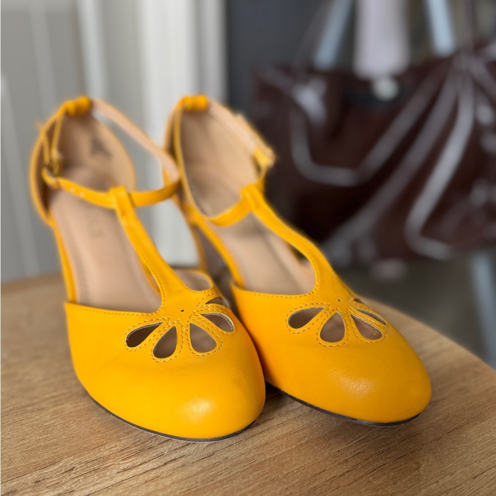 Chase + Chloe Yellow T-Strap Heels